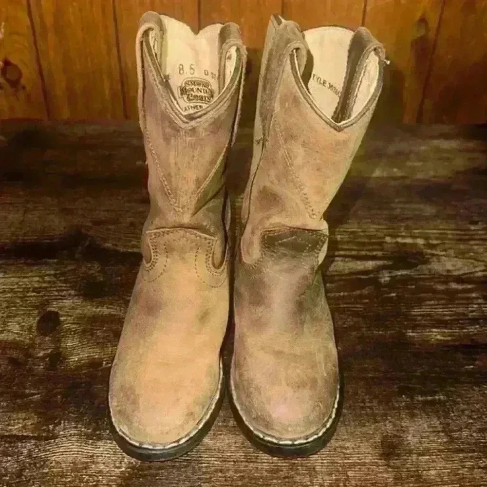 Smoky mountain youth brown soft leather roper western boots size 8.5